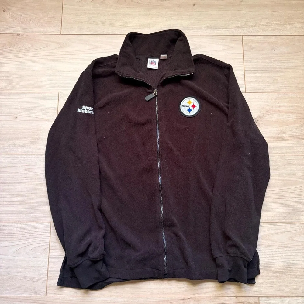 Sports Illustrated NFL Pittsburgh Steelers Fleece Sweater Zip Up Black Mens XL